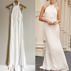 NWOT Eternity Together White Satin Halter Mermaid Maxi Dress